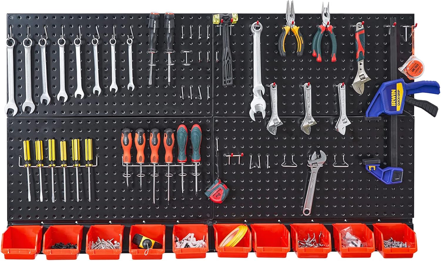 Ultrawall Pegboard Wall Organizer - Black Metal Panels with Hooks & Storage Bins | 59-Piece Garage System