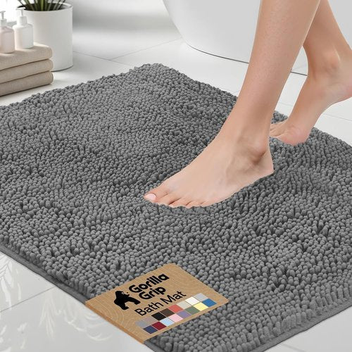 GORILLA GRIP Bath Rug Mat - Thick Soft Absorbent Chenille | Quick-Dry Microfiber, 60x24, Grey
