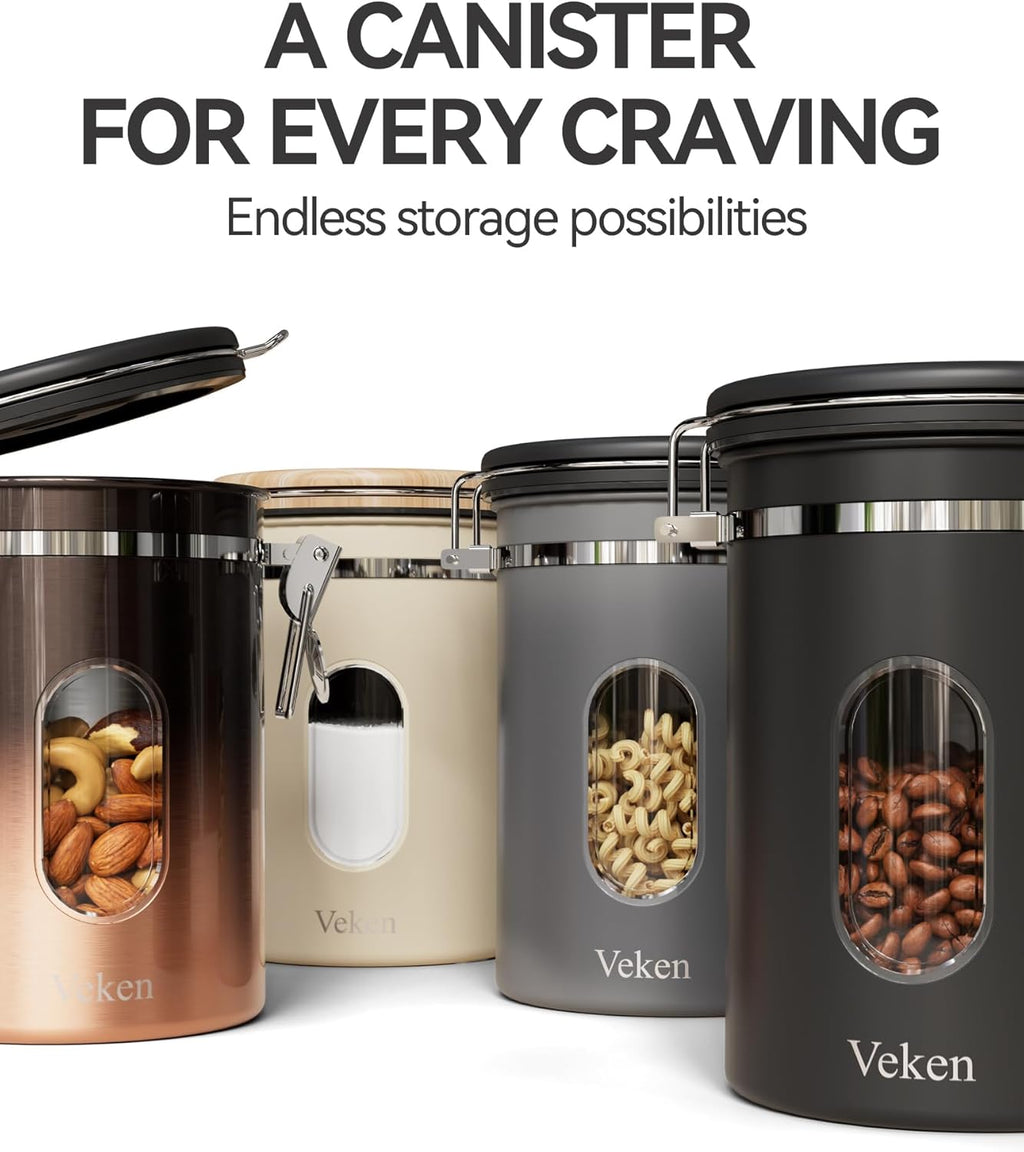Veken Coffee Canister - Airtight Stainless Steel Food Storage Container with Window & Date Tracker | 22oz Cream