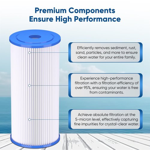 PUREPLUS 5 Micron 10" x 4.5" Whole House Pleated Sediment Filter for Well Water, Replacement Cartridge for GE FXHSC, Culligan R50-BBSA, Pentek R50-BB, DuPont WFHDC3001, W50PEHD, GXWH40L, 4Pack