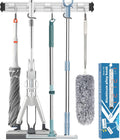 Skiennix Mop and Broom Holder - Wall-Mounted Organizer with Movable Hooks | Modern Aluminum Alloy, Black