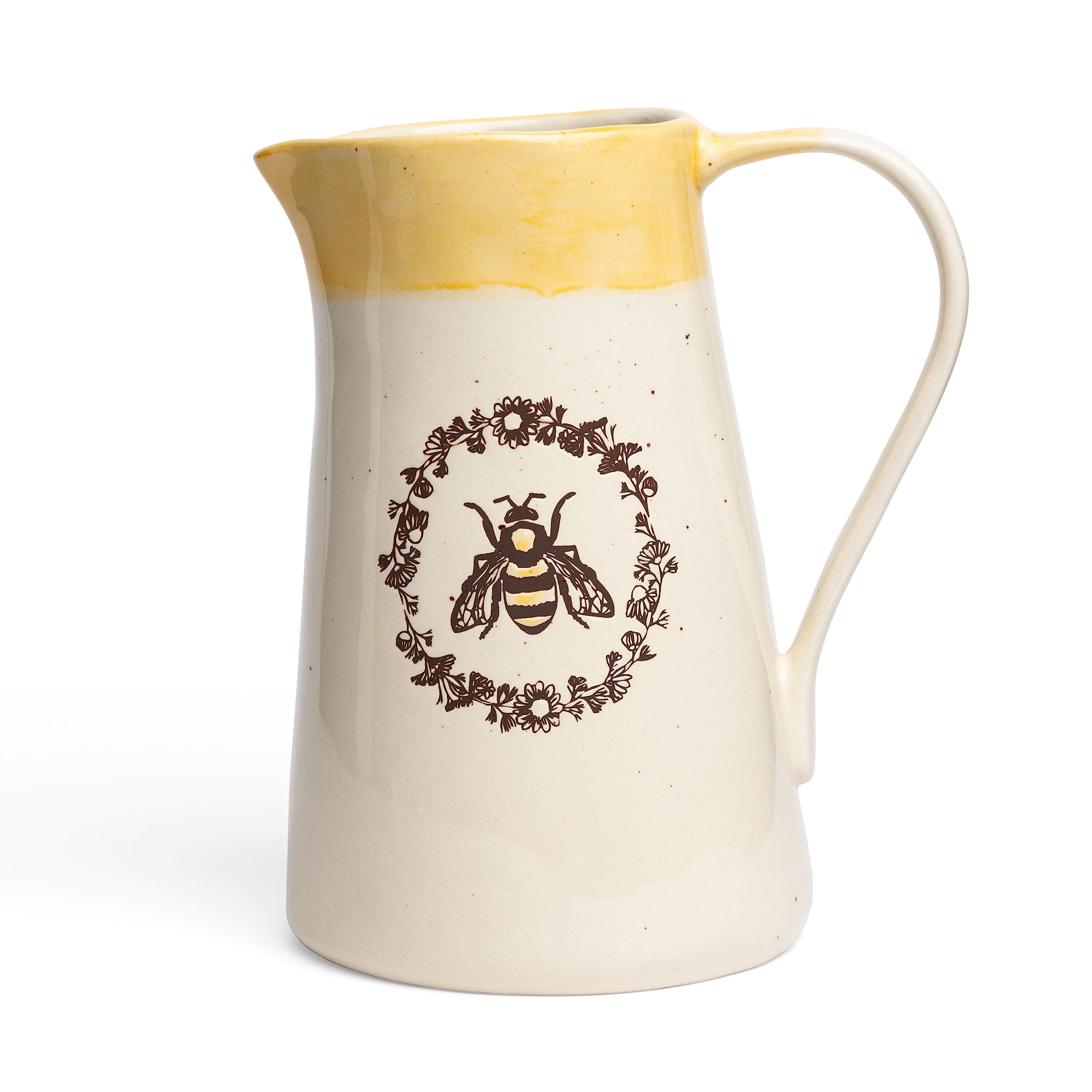 Young's Inc. Ceramic Water Pitcher - Large Serving Pitcher for Iced Tea, Coffee, and Cold Drinks - Ideal for Family Gatherings, Dinner Parties, and Brunches - 7" x 4.75" x 9.5" - Bee