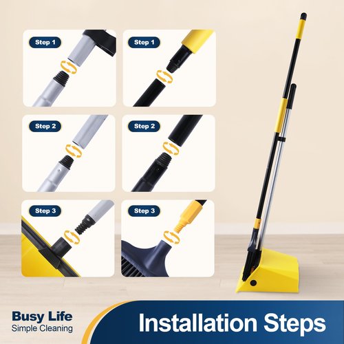 Yocada Commercial Broom and Dustpan Set with Comb Commercial Outdoor Indoor for Courtyard Garage Lobby Mall Market Floor Home Kitchen Room Office Pet Hair Rubbish