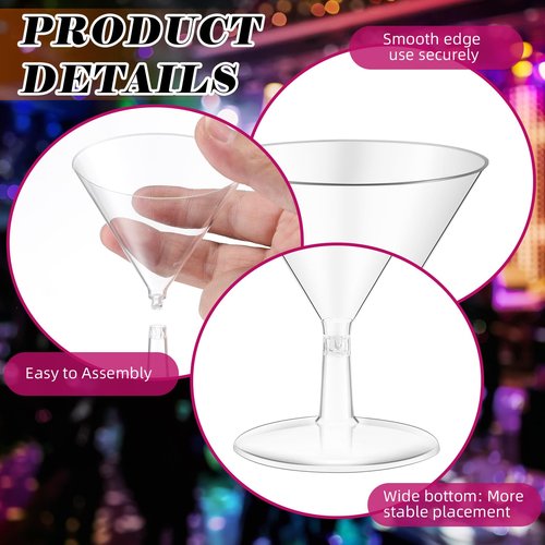 Yinkin 12 Pcs 2 oz Plastic Martini Glasses Disposable Clear Cocktail Dessert Parfait Glasses Unbreakable Mini Martini Cups for Wedding Party Bowl Wine Ice Cream (Stem)