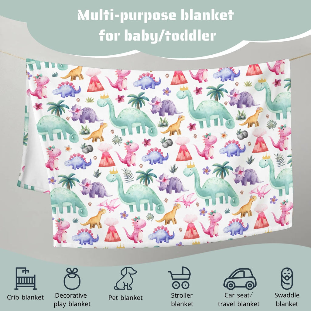 HawSkgFub Dinosaur Baby Blanket for Girls Gift Pink Purple, Tropical Dino Lover Flannel Fleece Nursery Bed Swaddle Receiving Blankets, Soft Lightweight Newborn Toddler Infant Crib kids Bedding 30 x 40