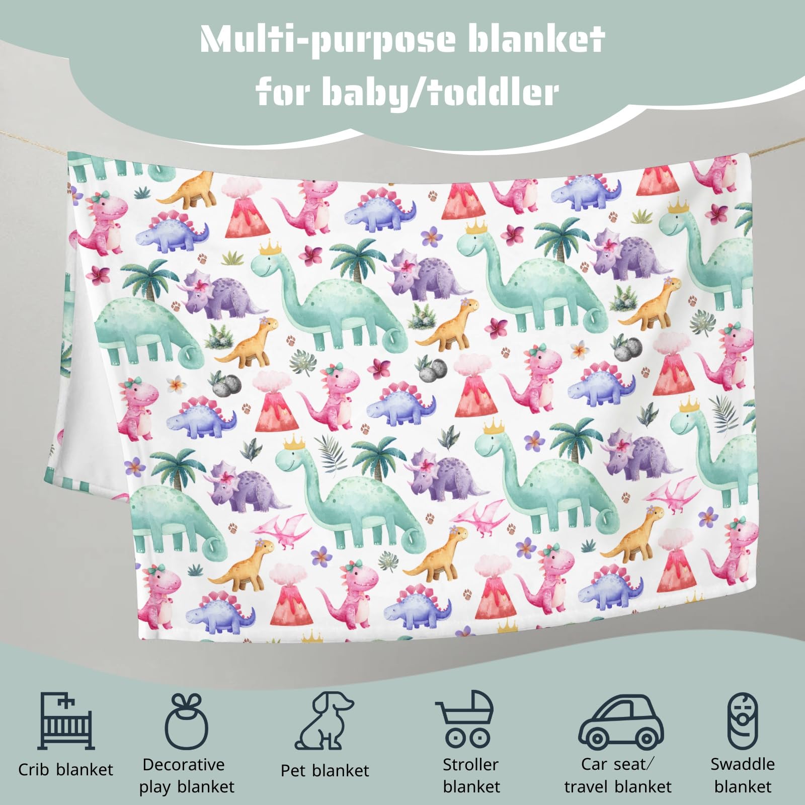 HawSkgFub Dinosaur Baby Blanket for Girls Gift Pink Purple, Tropical Dino Lover Flannel Fleece Nursery Bed Swaddle Receiving Blankets, Soft Lightweight Newborn Toddler Infant Crib kids Bedding 30 x 40