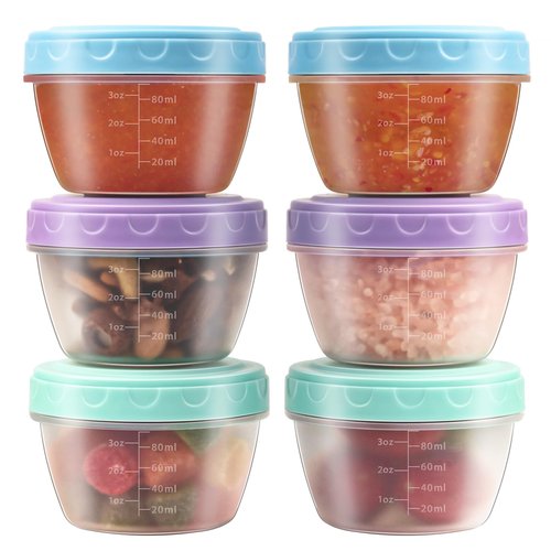 Salad Dressing Container to Go with lids,Dishwasher and Microwave Safe Tiny Condiment Containers with Graduated Lines, Reusable and Leakproof Small Sauce Containers for Lunch Box 6 Pcs 4 OZ Mixed 1