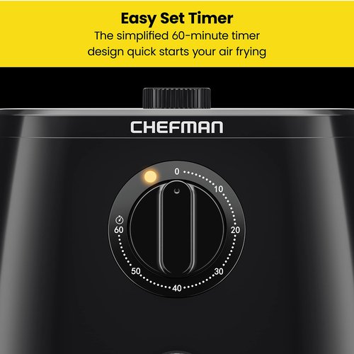 Chefman TurboFry 5-Quart Air Fryer, Integrated 60-Minute Timer for Healthy Cooking, Cook with 80% Less Oil, Adjustable Temperature Control, Nonstick Dishwasher-Safe Basket and Tray, Black