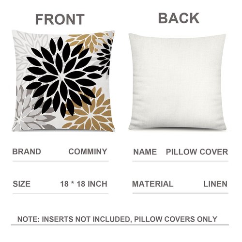 COMMINY Brown Black Pillow Covers 18x18 Set of 6, Daisy Flower Throw Pillow Cover Case Rustic Square Cushion Cover for Sofa Bedroom Living Room Farmhouse Home Decor