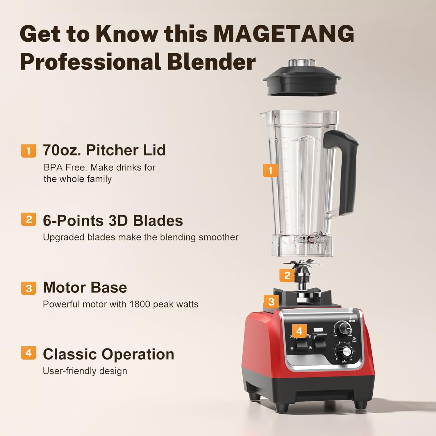 Powerful 1800W Blender by [Brand Name] - 70oz Pitcher & 20oz Travel Cup | High-Speed 28000 RPM for Smoothies & Ice Crushing