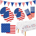 Patriotic Party Supplies | 4th of July Decorations Set with Plates, Napkins, Cups & Tablecloth for 25 Guests