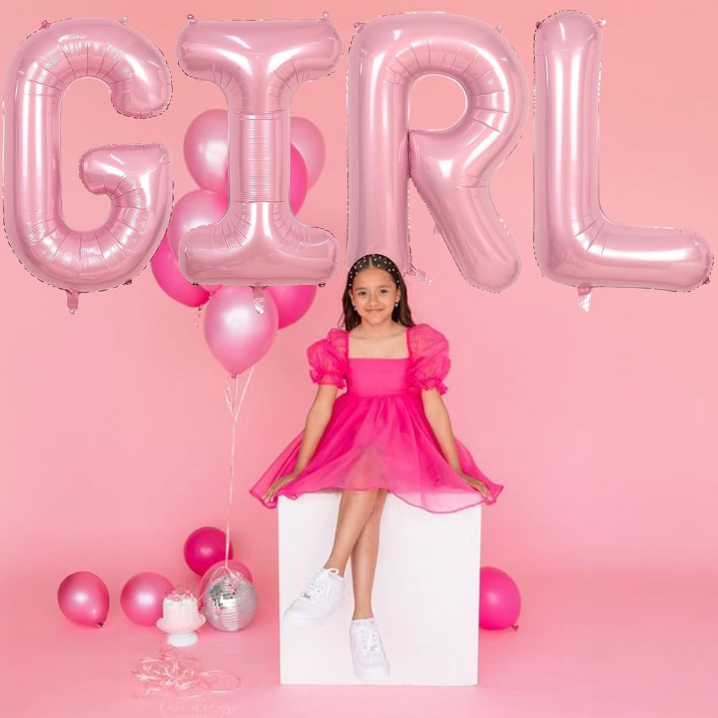 Skiennix 40-Inch Pastel Pink GIRL Balloons - Large Pearl Mylar Banner for Birthday & Baby Shower Decor