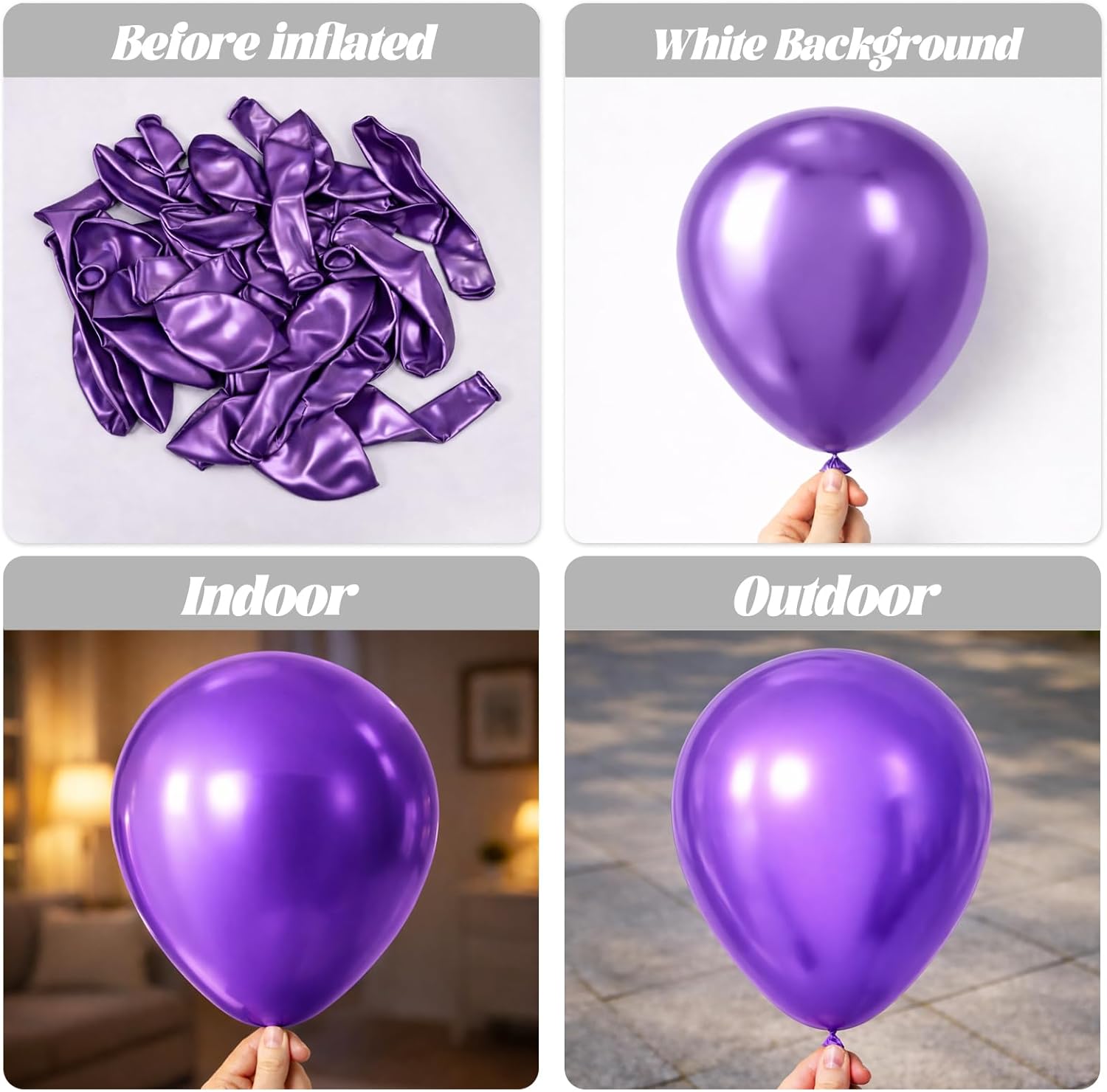 Voircoloria Metallic Purple Balloons - 12-Inch Chrome Latex | 66-Pack for Birthday, Wedding & More