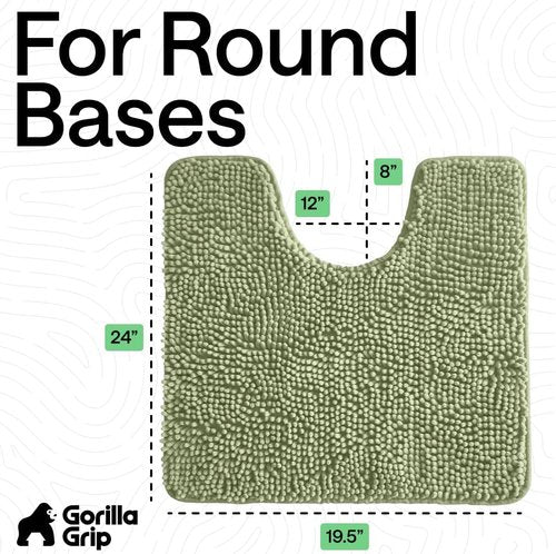 GORILLA GRIP Plush Chenille Bath Rug Mat - Soft Microfiber for Oval Toilet Base, Sage Color, Machine Washable