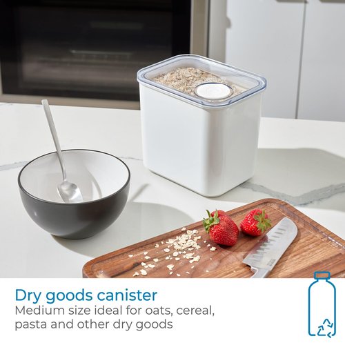 iDesign Recycled Plastic Medium Dry Goods Kitchen Canister with Airtight Lid – 6.34" L x 4.79” W x 5.87” H, White