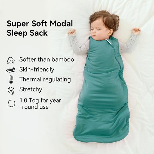 BubblePanda Modal Sleep Sack - Super Soft 2-Way Zipper Baby Blanket for 6-12 Months, 1.0 Tog