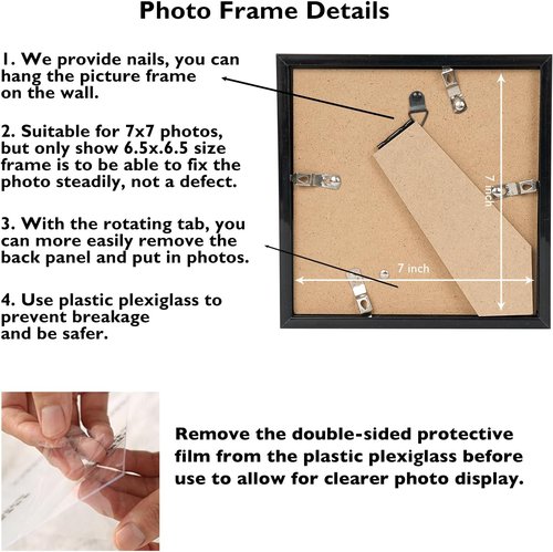 JCJMY 7x7 Black Picture Frame - Versatile Wall & Tabletop Display with Shatter-Resistant Plexiglass