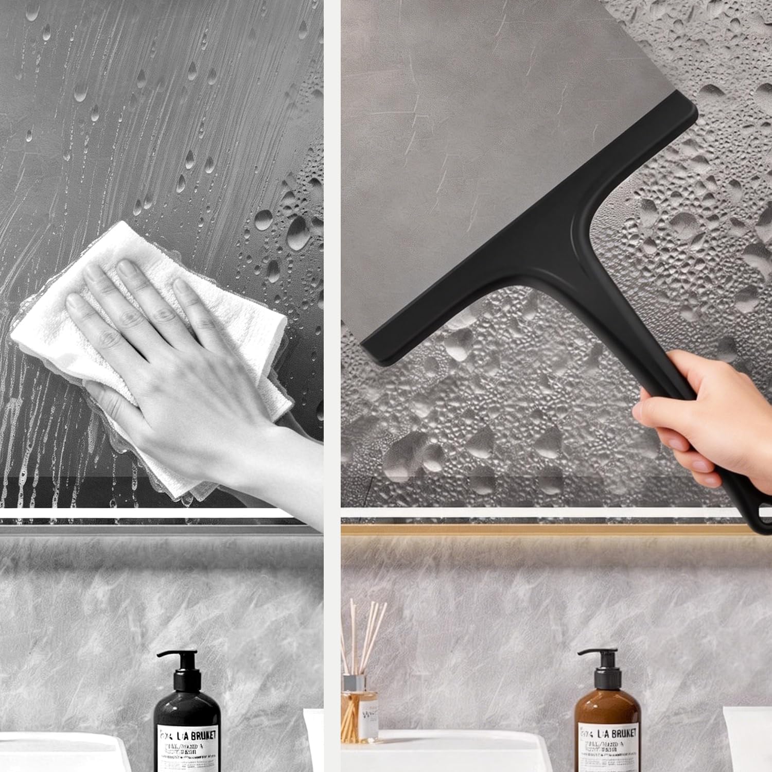 Silicone Shower Squeegee - Effortlessly Remove Water Spots from Glass, Mirrors & Tiles | 10 Inch, Black