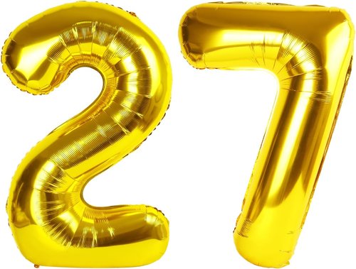 Gold Number 27 Balloon - 40 Inch Golden Birthday Decoration for 27th Year Celebration