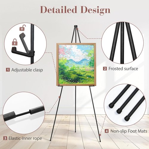 AZEAM 63" Portable Easel Stand - Adjustable Black Metal Display for Weddings & Art | 3 Pack