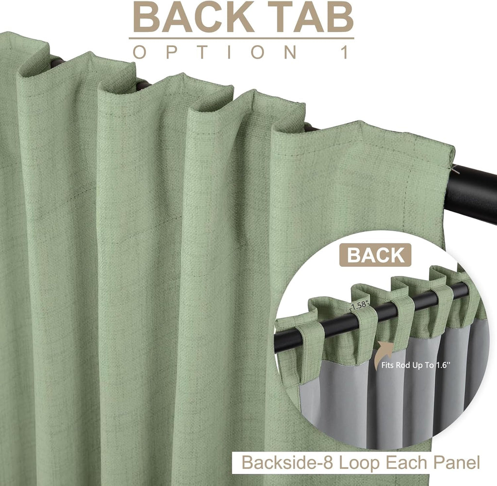 Skiennix 100% Blackout Linen Curtains - Thermal Insulated Drapes, 1 Panel Set, 100" W x 90" L, Sage