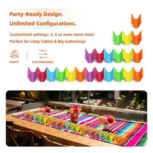 SanmChuf Microwave Safe Taco Holder Set of 6, Colorful Taco Holder Set 2 Sauce Cups, Connectable & Stackable Plastic Taco Stands, Microwave & Dishwasher Safe, Great for Family Meals & Taco Nights