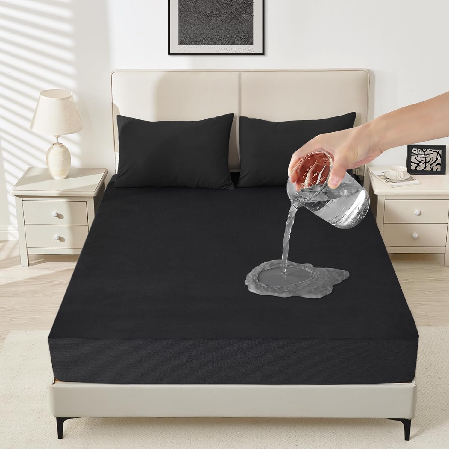 Sufdari Waterproof Mattress Protector - Noiseless Queen Size Cover with 18" Deep Pocket | Bed Bug Proof & Machine Washable