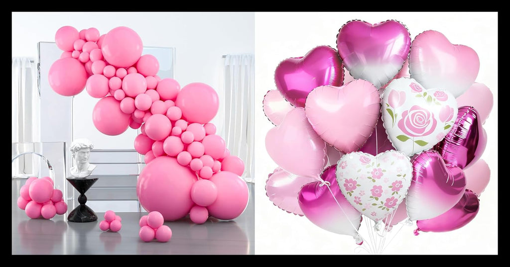 PartyWoo Pink Balloons - 127 Pcs Including Heart Foil & Gradient Rose Print - Perfect for Valentine's Day & Weddings