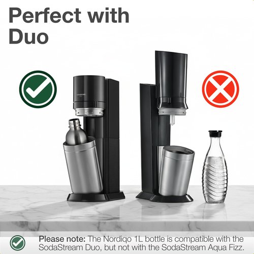 Nordiqo Premium 33 oz Stainless Steel Bottle | Compatible with Aarke Carbonator 3, SodaStream Duo & Plastic Bottle | No Expiry | Plastic-Free | 2x Steel