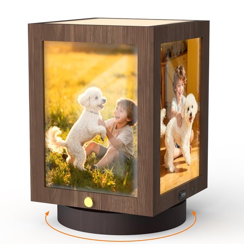 Mixoo 4x6 Picture Frame Light , Vintage Rotating Photo Frame Tabletop Lamp, Touch Desk Lamp for Bedroom Bedside, Table lamps for Office Family Retirement Anniversary Mother's Day Birthday Gifts for Women Men (Wooden Brown)