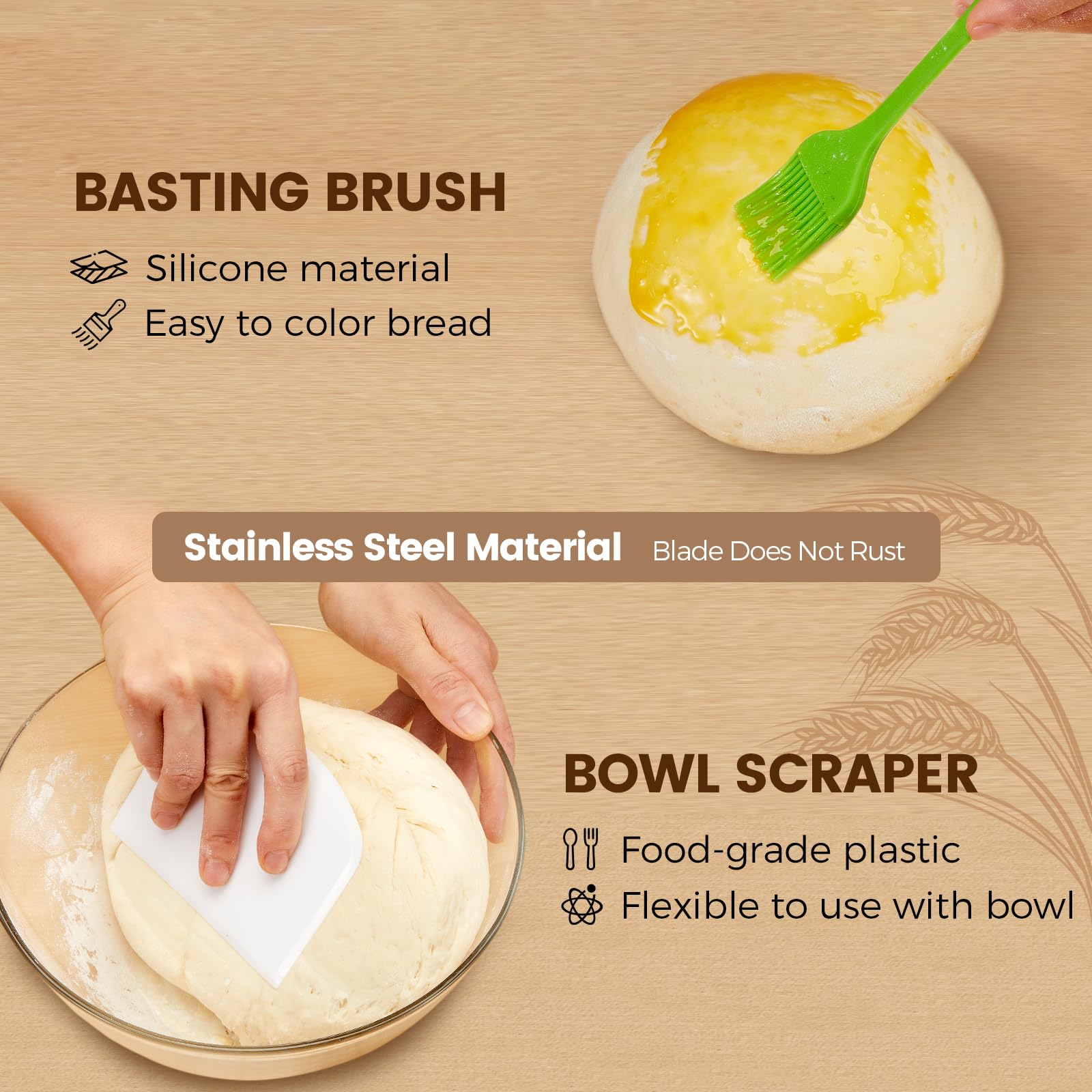 Banneton Bread Proofing Basket - Sourdough Starter Kit Banneton Sourdough Proofing Basket Set of 2, Sourdough Bread Baking Supplies for Making Baking Fermentation (9" Round Set of 2, 6 Accessories)