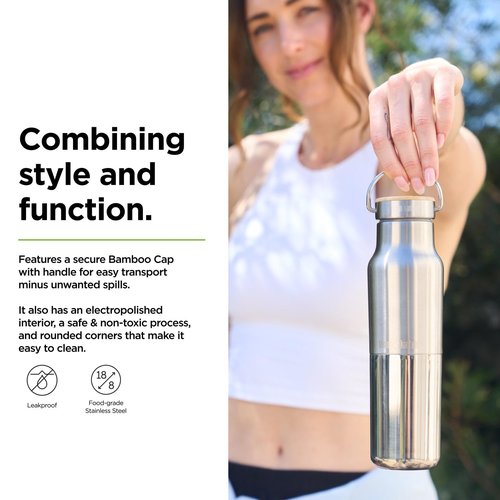 Klean Kanteen Rise Reflect Insulated Water Bottle - Reusable Water Bottle for Quick Hydration - Vacuum Insulation - Dishwasher-Safe - Bamboo Cap - Stainless Steel - 12 oz