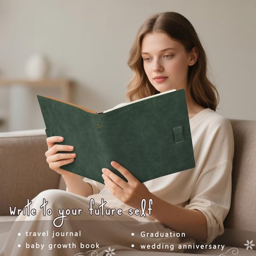 Artmag Photo Album 4x6 200 Photos, Thick Leather Cover Picture Album with 30 PCS Kraft Writing Paper Holds 200 Horizontal Photos for Family Wedding Anniversary (Dark Green)
