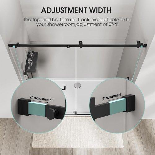 Frameless Glass Shower Door - 5/16'' (8mm) Sliding Design | 56-60 in. W x 75 in. H | SGCC Tempered Glass, Matte Black