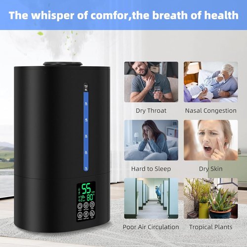 Coolfiqu 6L Humidifier - Versatile Cool & Warm Mist for Bedroom, Baby & Plants | Quiet, Adjustable, 360° Nozzle - Black (2026 Upgraded)