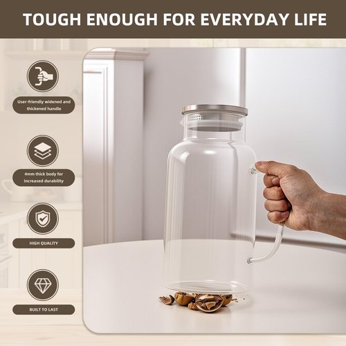 Vekonn Glass Water Pitcher with Lid and Spout, 1 Gallon Heat Resistant Borosilicate Glass Carafe, Temperature Safe