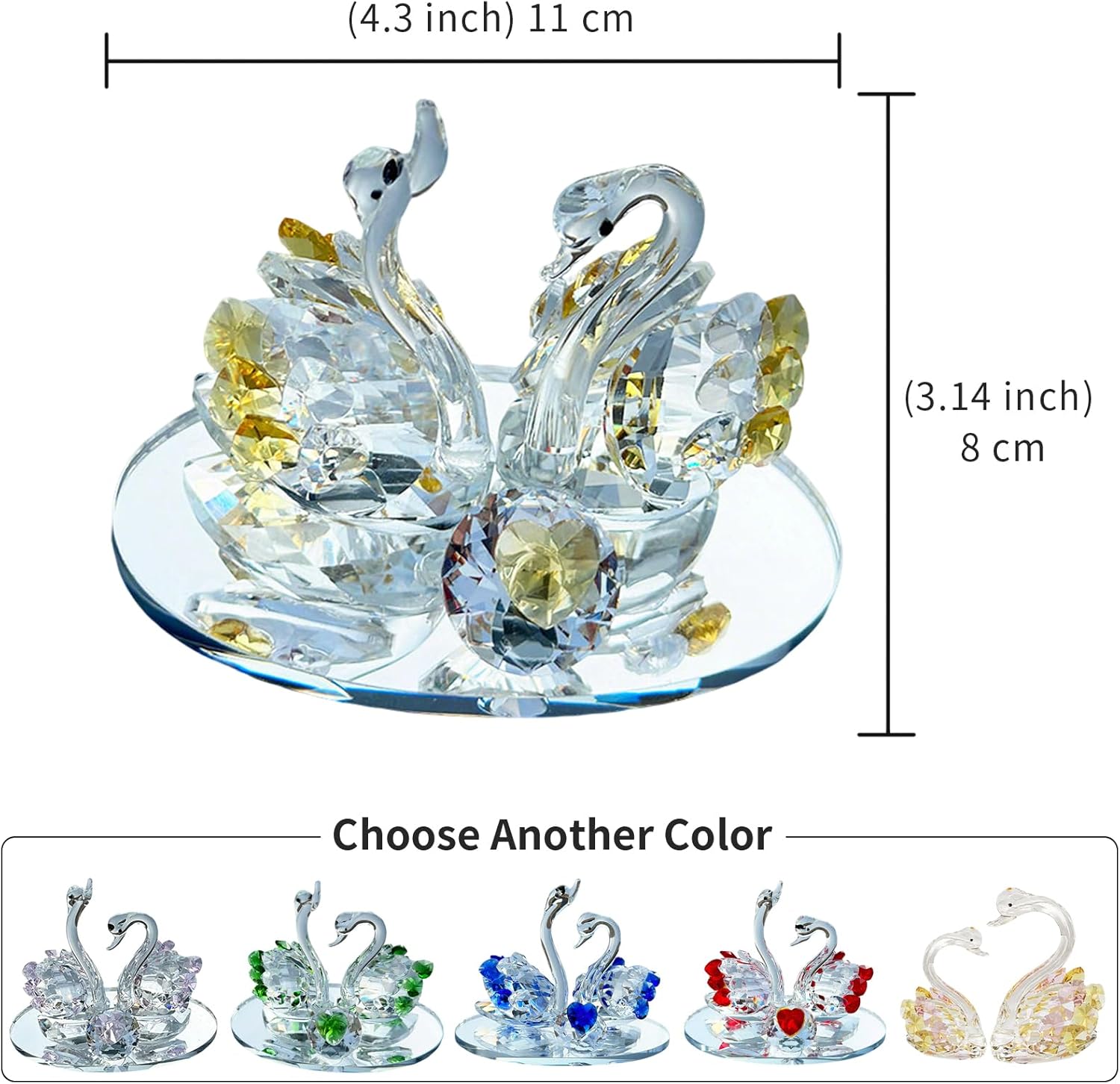 Skiennix Handcrafted Crystal Swan Figurine - Elegant Decorative Glass Sculpture for Home & Gifts (Golden)