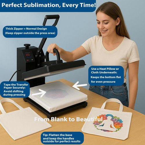 WeStar 5 Pack Sublimation Tote Bags Blanks,12oz Heavy-Duty 100% Polyester with Zipper, Long Handles (18.5"x15"x4.7"), Reusable for DIY, Heat Transfer, Gym, Travel, Business Branding