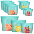 Annaklin Reusable Food Bags, 8 Pack 100% Silicone Food Storage Bags Stand Up Zip Lock Container, Freezer Microwave Oven Dishwasher Safe, 4 Medium 2 Small 2 Extra Small, Aqua
