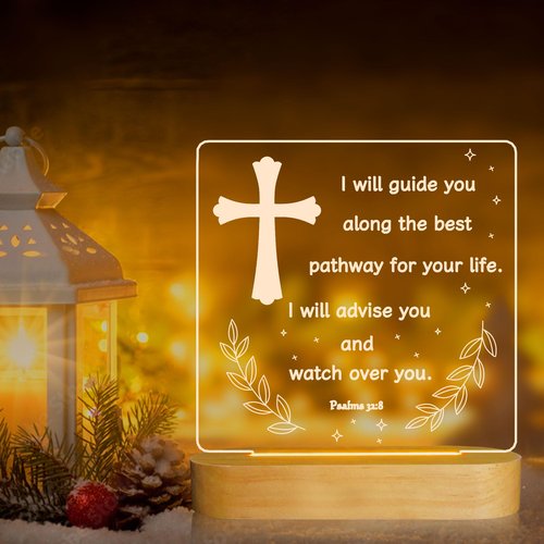 Lampeez Baptism Gift, Cross Night Light Wooden Novelty Lamp Illusion for Kids, Kids Decoration Lamp USB Power Bedroom Decor Xmas Holiday Christening Dedication Gift for Boy Girl