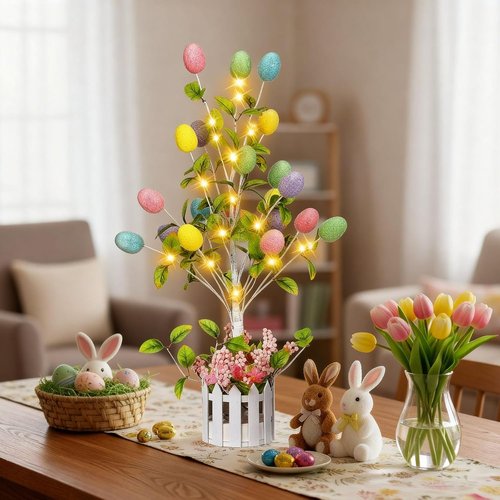 Glooglitter 24-Inch Tall Lighted Easter Egg Tree - LED Indoor Decoration for Spring Parties & Weddings