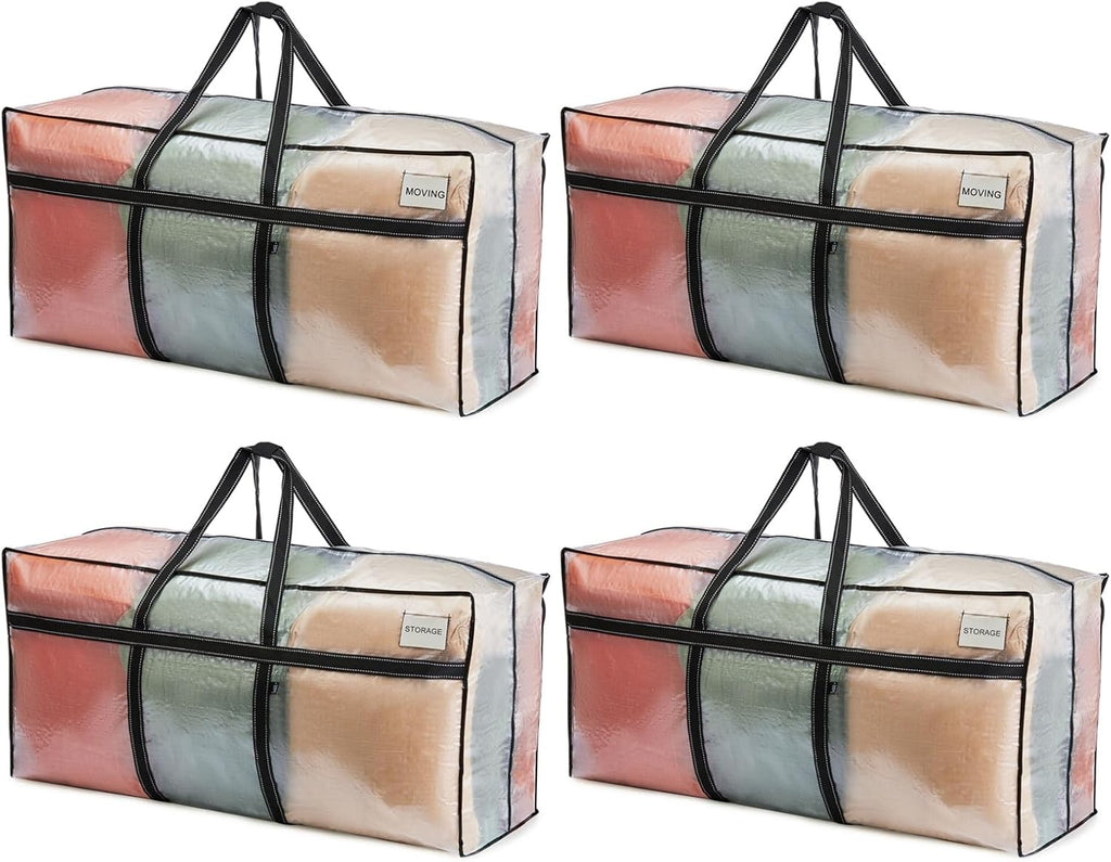 VENO Extra Large Moving Bags - Heavy Duty Storage Solution for College & Christmas | Clear 4 Pack