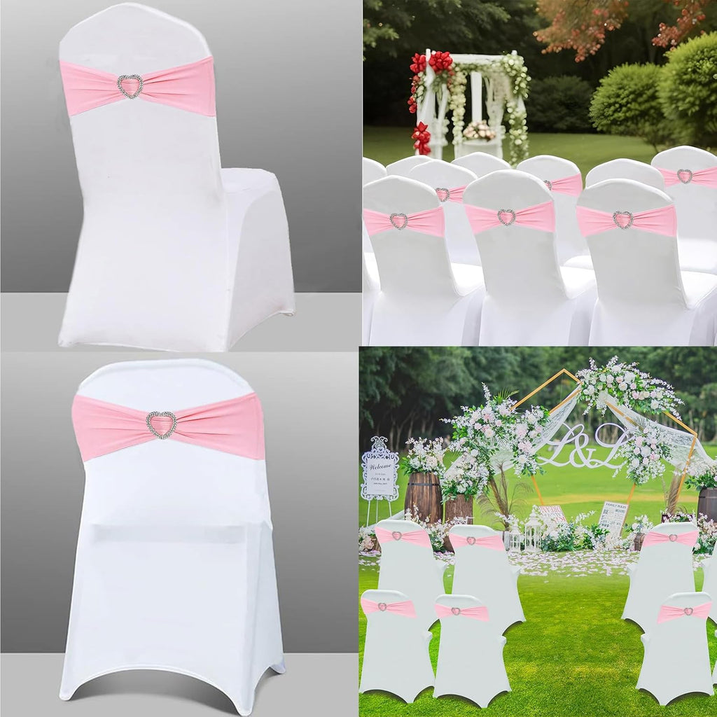 Regine Switzerland Light Pink Chair Sashes - 50Pcs Stretch Spandex Covers with Heart Buckle for Weddings & Parties