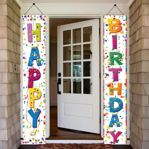 2 Pcs Colorful Happy Birthday Door Banner Happy Birthday Porch Banner Sign Birthday Party Decor Birthday Hanging Decoration for Girls Boys Party Supplies
