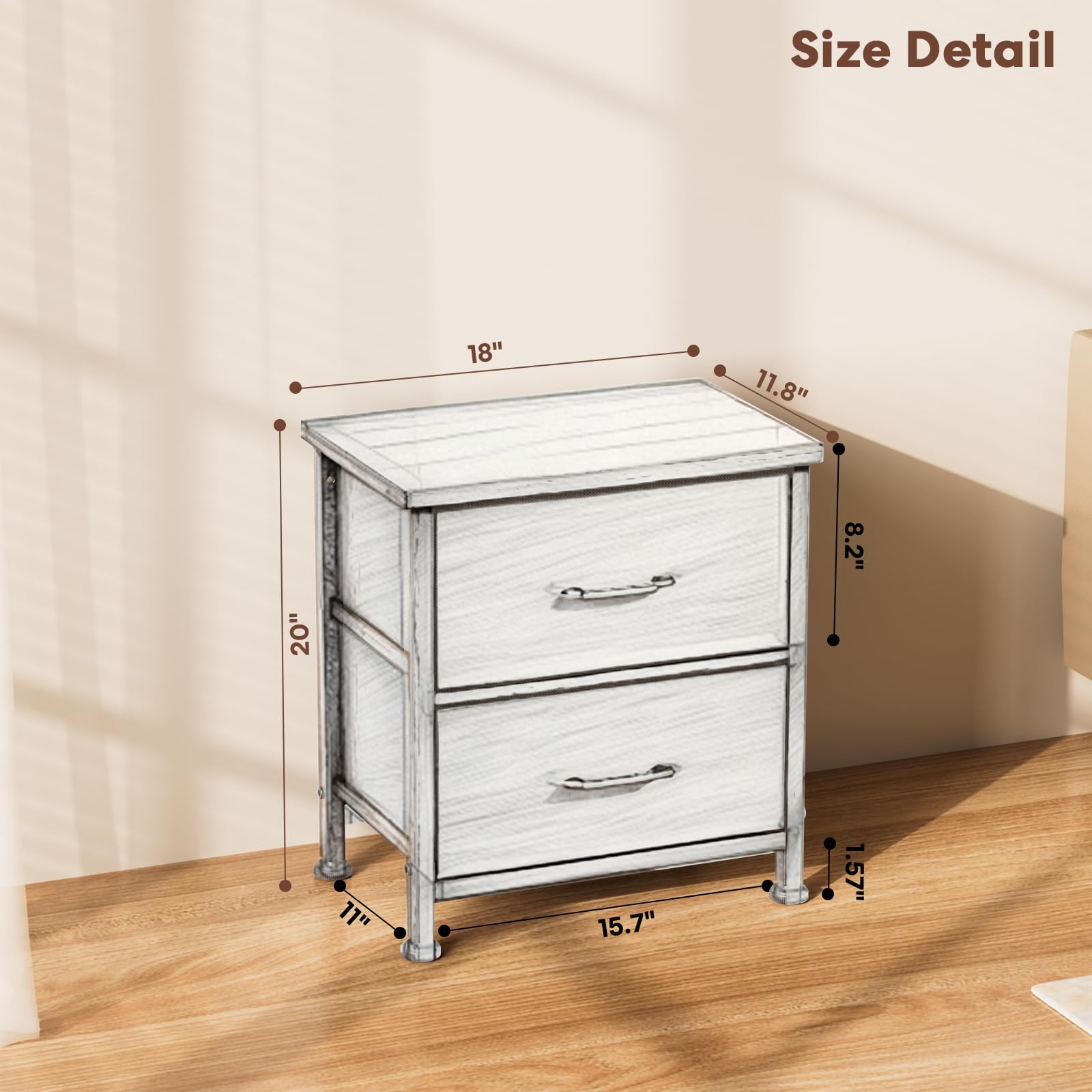 Simple Deluxe Nightstand 2 Drawers Dresser for Bedroom, 3-Tier Bedside Table with Fabric Bins, Night Stand Set 2, End Table for Living Room, Wood top Load-Bearing up to 44 lb, Black