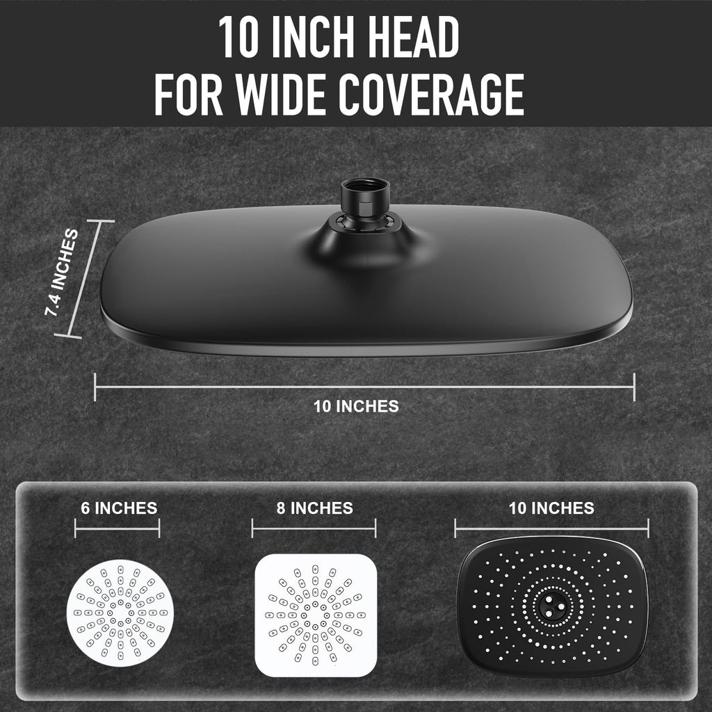 Veken Rain Shower Head with Handheld, High Pressure Rainfall Showerhead Combo with 5 Handheld Water Spray Modes for Bathroom Accessories, Home Decor, Detachable Dual Shower Heads, Matte Black, 10 Inch