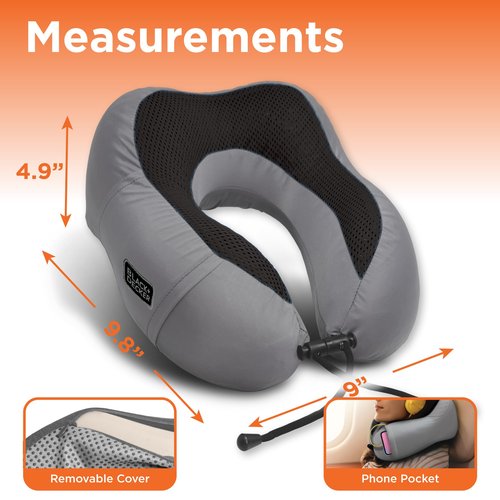 BLACK+DECKER Cooling Gel Memory Foam Neck Pillow – Travel Pillow for Plane, Car & Train – Ergonomic Neck Support, Slow Rebound Memory Foam, Washable Cover, Universal Fit, Grey