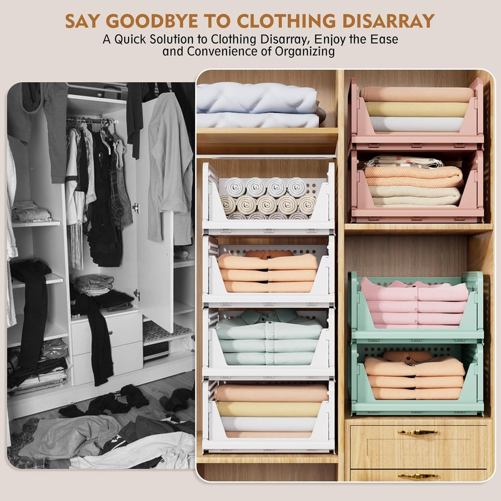SNSLXH Stackable Closet Storage Baskets - Multifunctional & Foldable Organizer for Bathroom, Kitchen, Laundry | White, 5-Pack
