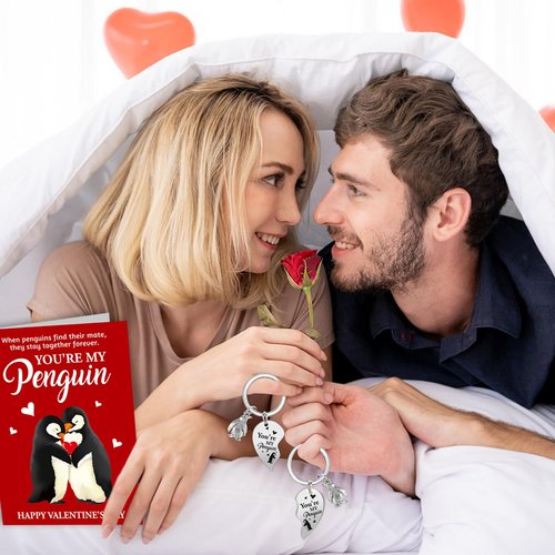 HOWAF Valentine's Day Card for Him Her, You Are My Penguin Cute Romantic Wedding Anniversary Card for Wife Husband Girlfriend Boyfriend, Valentine's Day Penguin Card Penguin Keychains