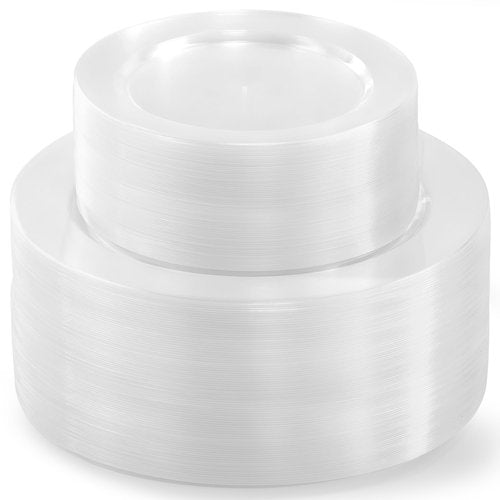 ROCOHANTI 200 PCS Clear Plastic Plates, Plastic Disposable Plates Include 100 Dinner Plate and 100 Dessert Plate Perfect for Holiday, Birthday, Wedding & Party